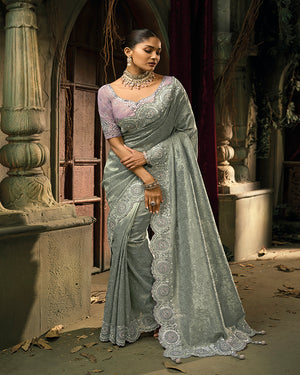 Grey Silk Blend Wedding Saree
