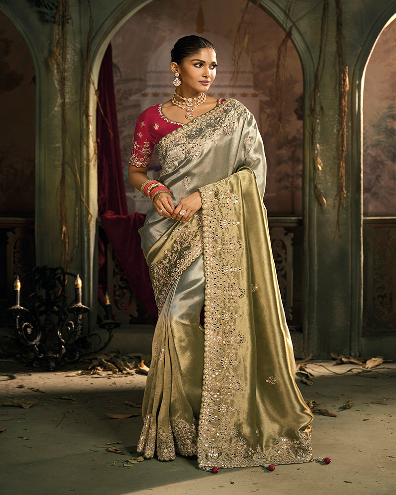 Multicolor Silk Blend Wedding Saree - Monjolika Fashion