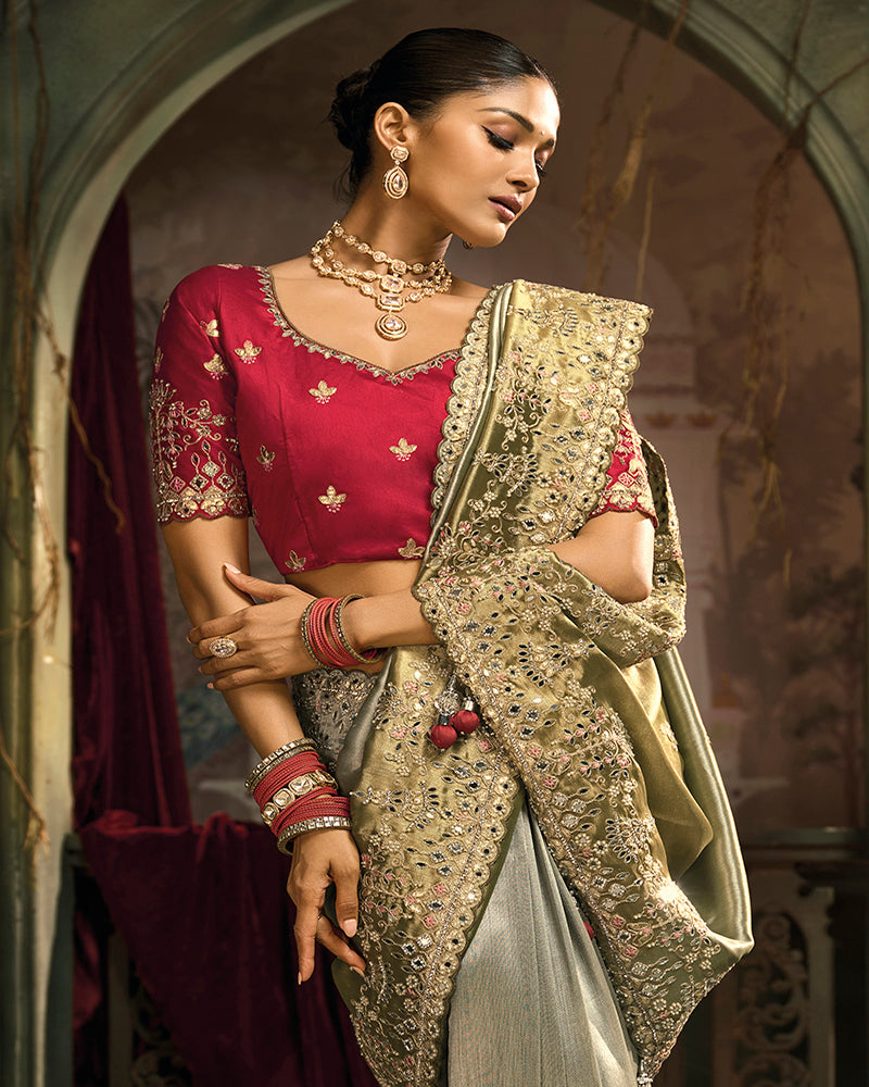 Multicolor Silk Blend Wedding Saree - Monjolika Fashion