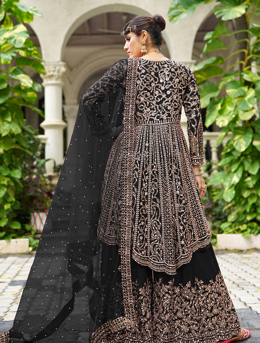 Chinon Embroidered Black Readymade Palazzo Suit - Monjolika Fashion