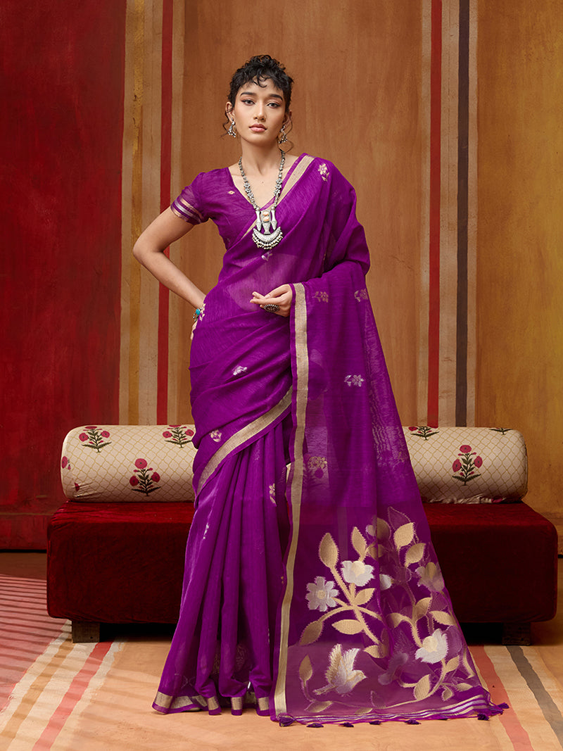 Purple Silk Blend woven Work Saree - Monjolika Fashion