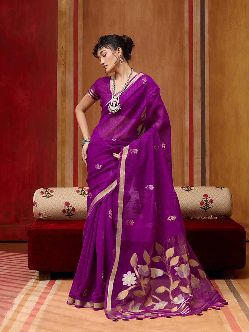 Purple Silk Blend woven Work Saree - Monjolika Fashion
