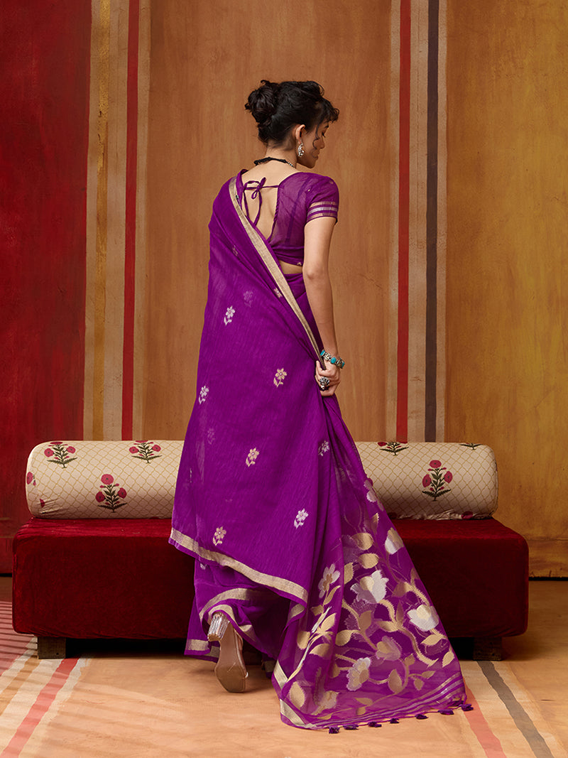 Purple Silk Blend woven Work Saree - Monjolika Fashion