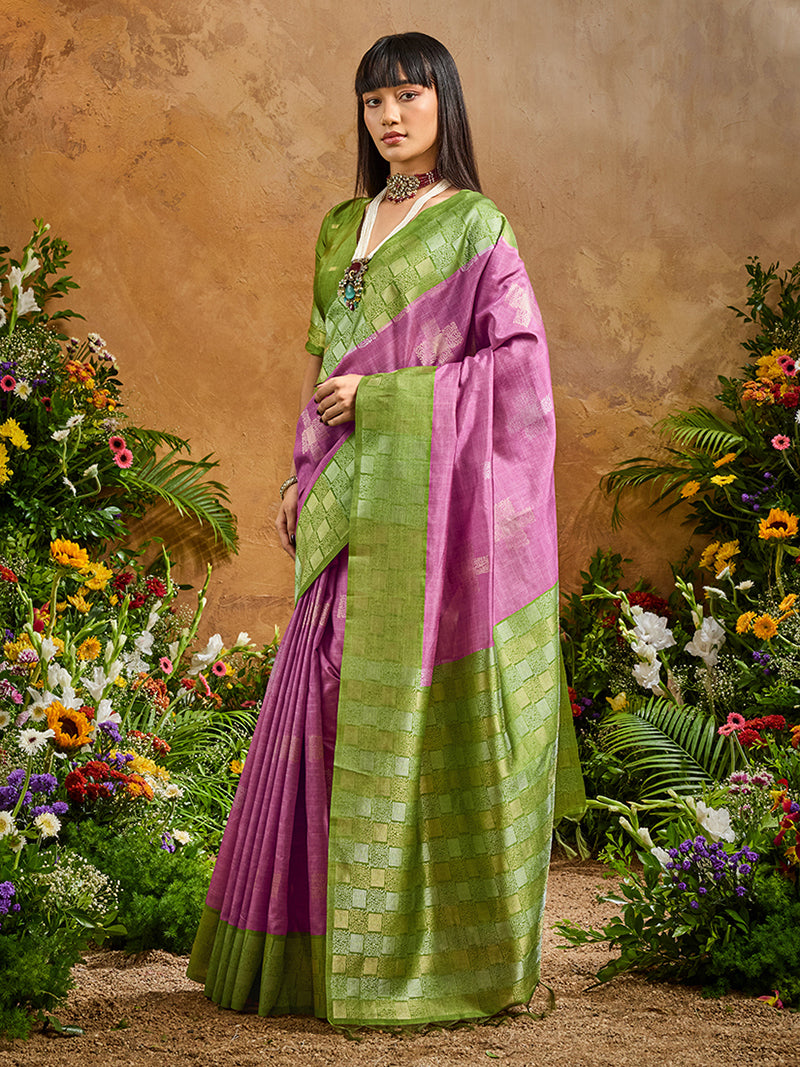 Woven Work Silk Blend Lilac Saree - Monjolika Fashion