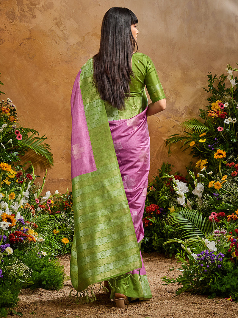 Woven Work Silk Blend Lilac Saree - Monjolika Fashion