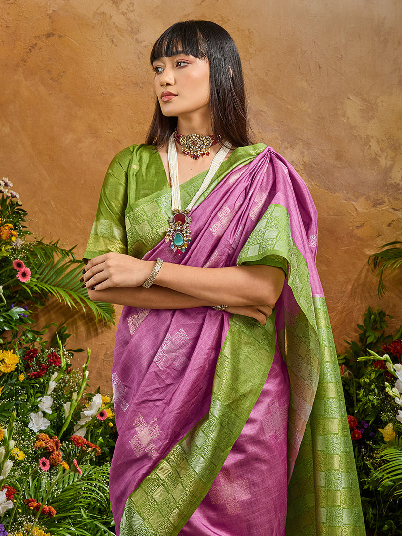 Woven Work Silk Blend Lilac Saree - Monjolika Fashion