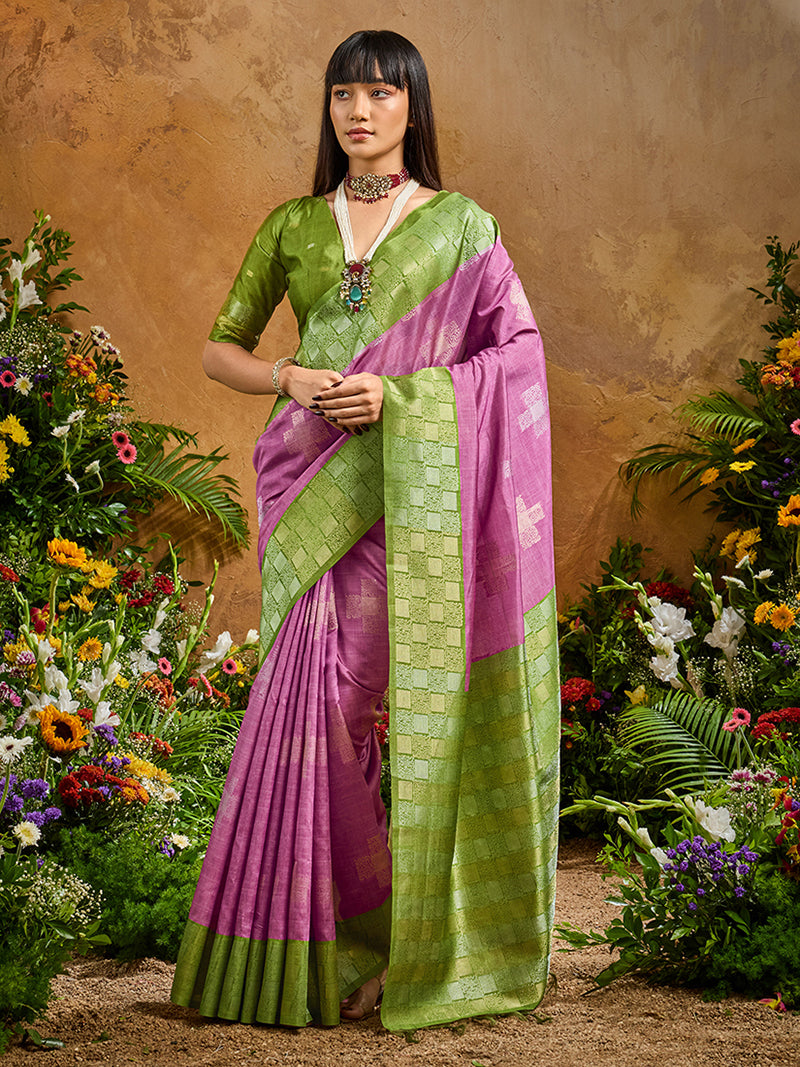 Woven Work Silk Blend Lilac Saree - Monjolika Fashion