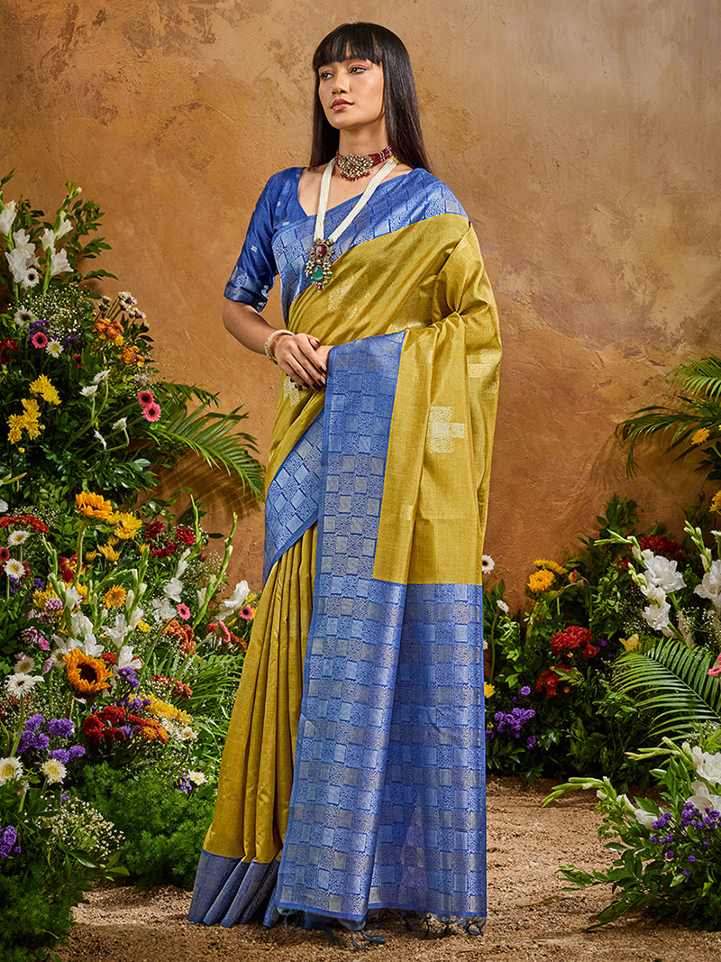 Woven Work Silk Blend Mustard Saree - Monjolika Fashion