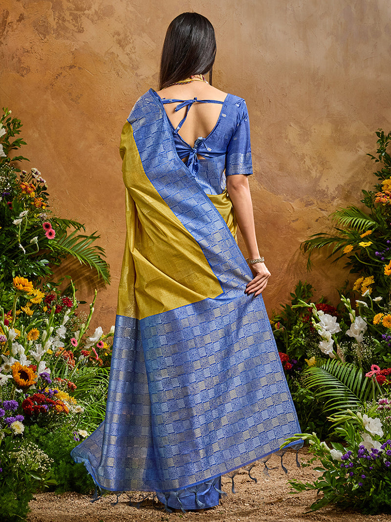 Woven Work Silk Blend Mustard Saree - Monjolika Fashion