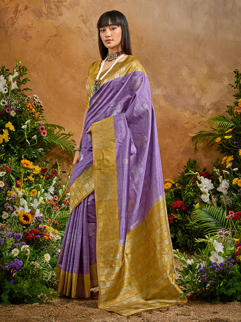 Woven Work Silk Blend Lavender Saree - Monjolika Fashion