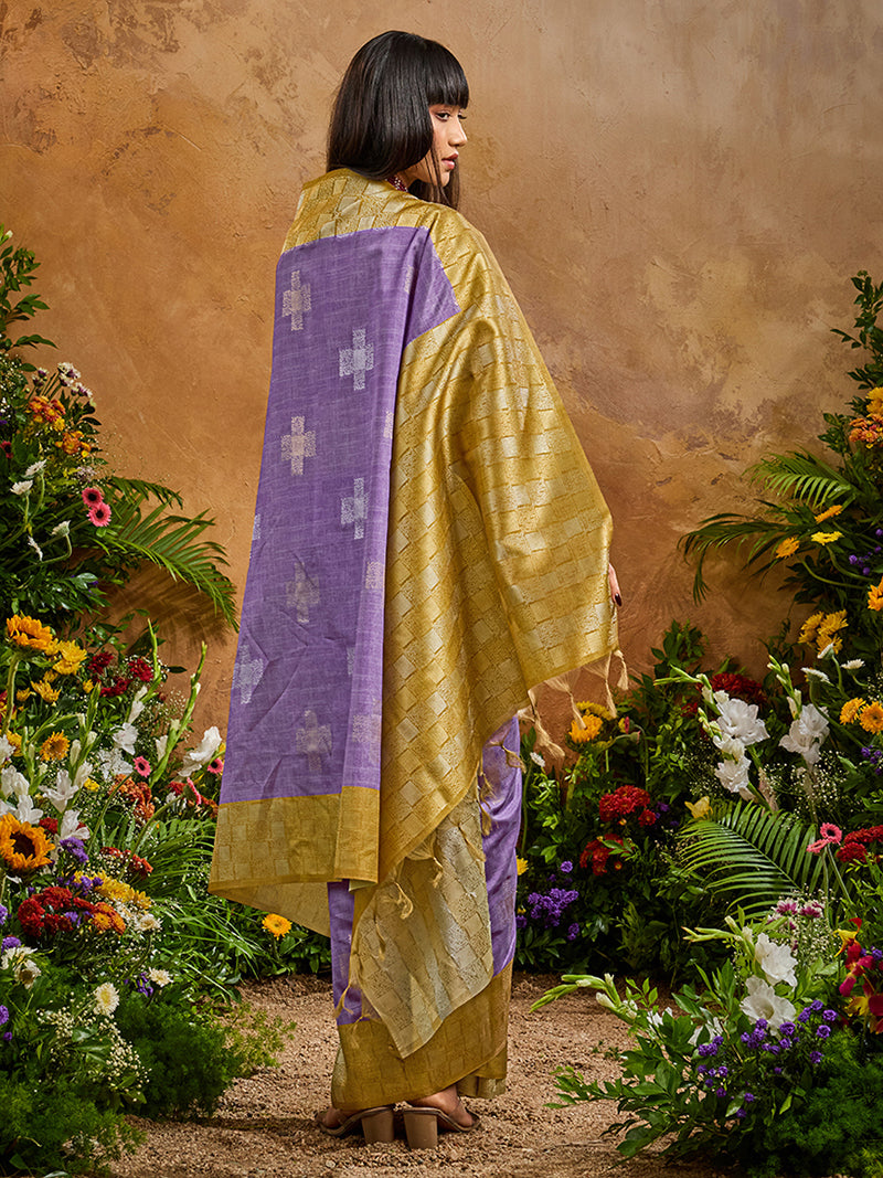 Woven Work Silk Blend Lavender Saree - Monjolika Fashion