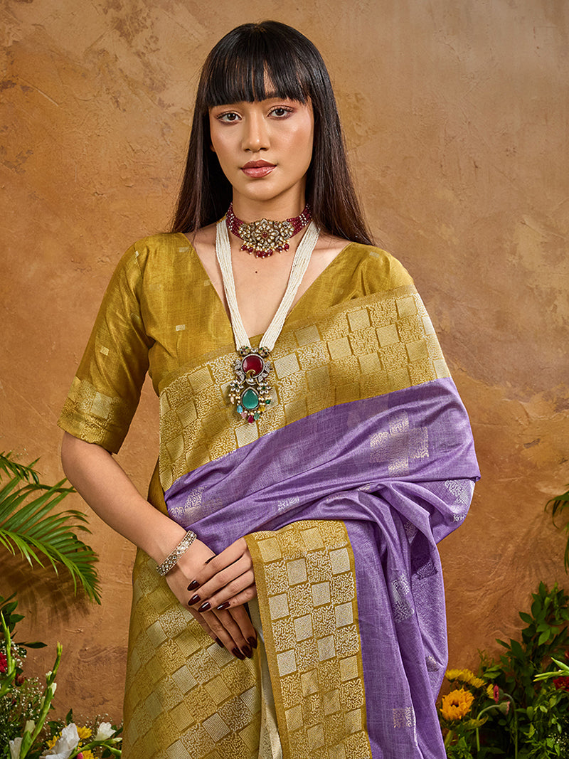 Woven Work Silk Blend Lavender Saree - Monjolika Fashion