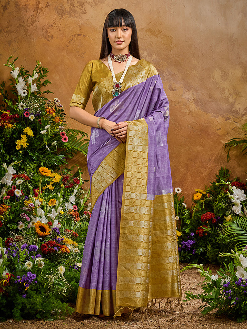 Woven Work Silk Blend Lavender Saree - Monjolika Fashion