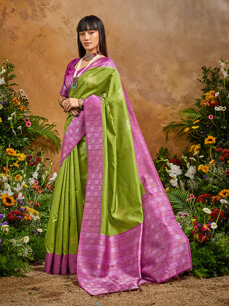 Woven Work Silk Blend Green Saree - Monjolika Fashion