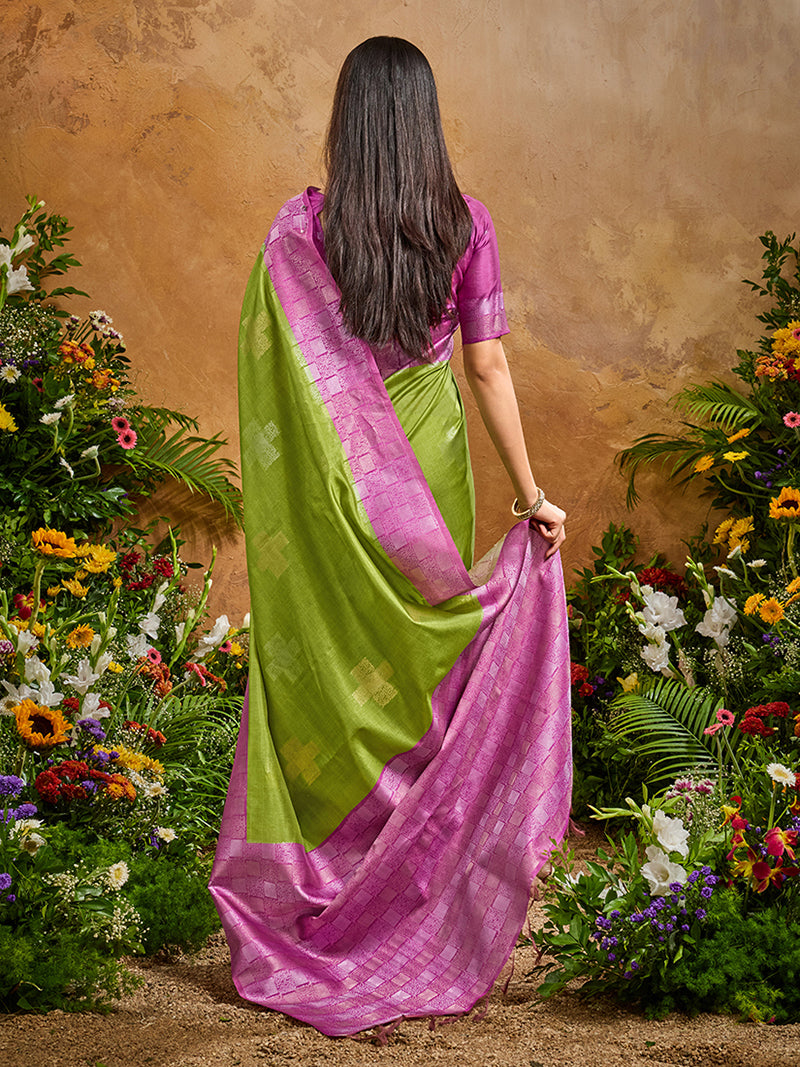 Woven Work Silk Blend Green Saree - Monjolika Fashion