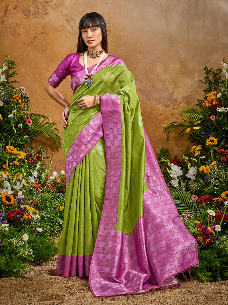 Woven Work Silk Blend Green Saree - Monjolika Fashion