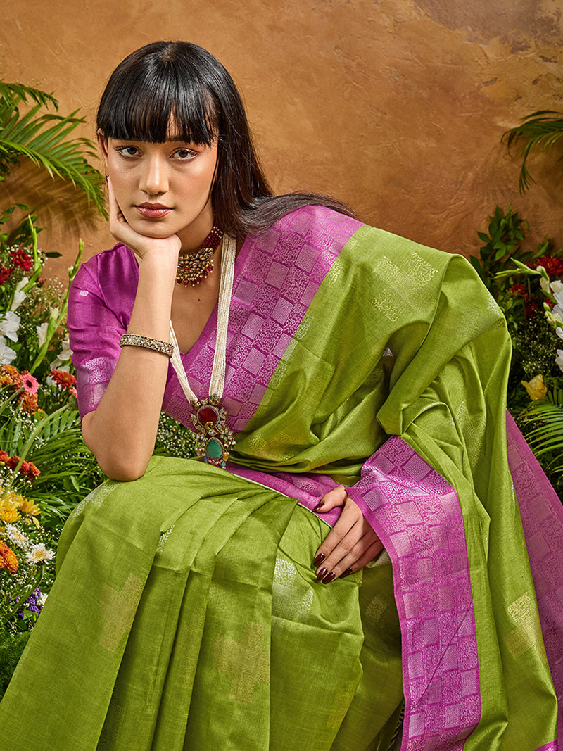 Woven Work Silk Blend Green Saree - Monjolika Fashion