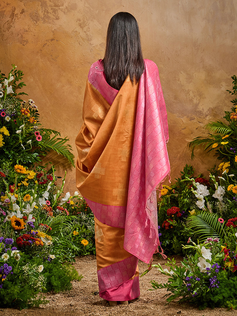 Woven Work Silk Blend Rust Saree - Monjolika Fashion