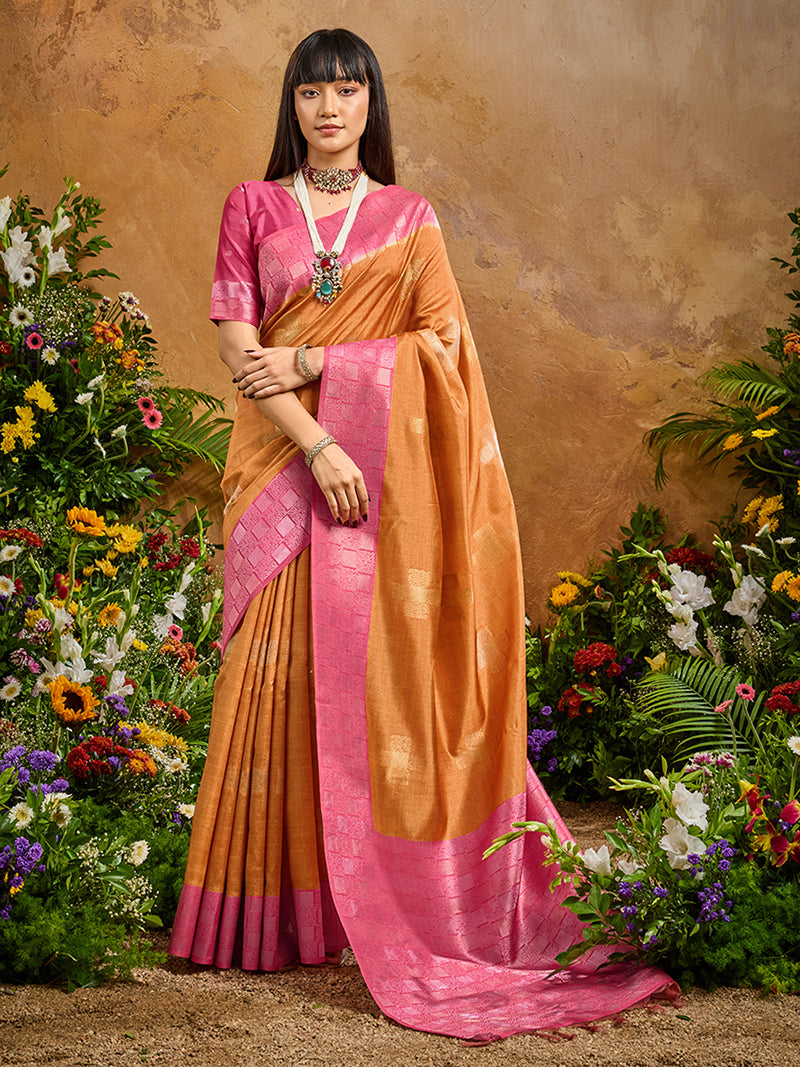 Woven Work Silk Blend Rust Saree - Monjolika Fashion