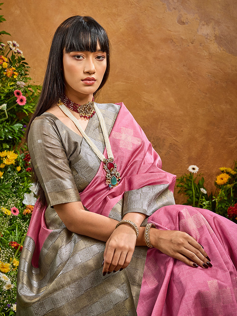 Woven Work Silk Blend Pink Saree - Monjolika Fashion