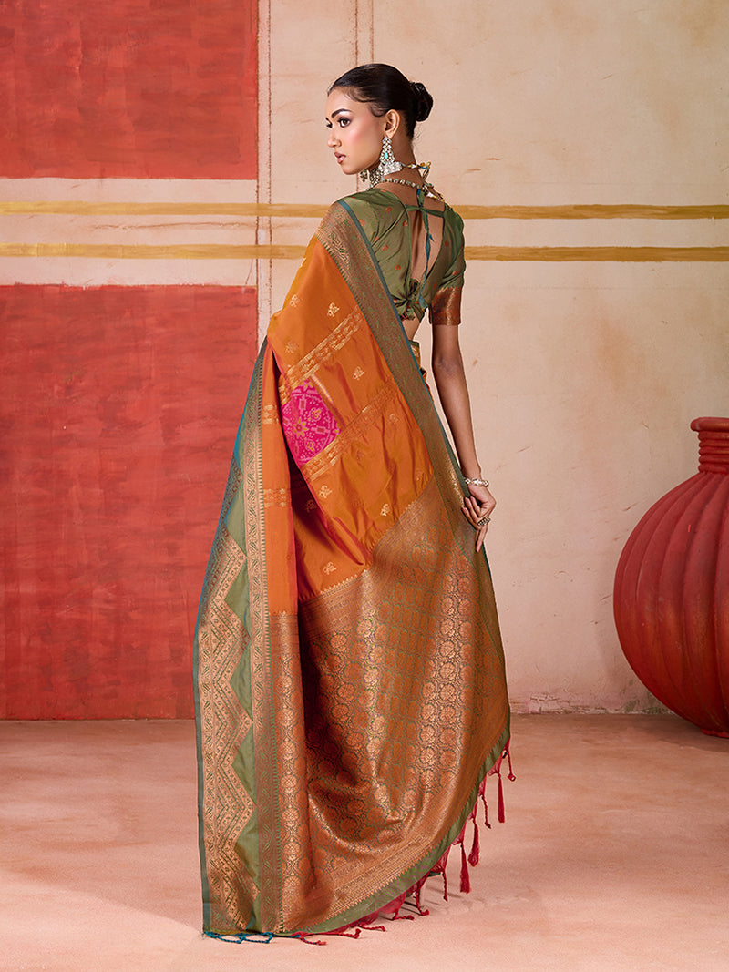 Silk Blend woven Work Orange Saree - Monjolika Fashion