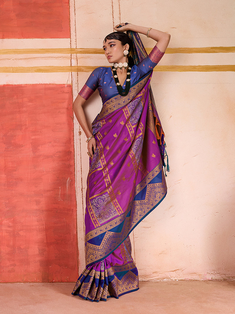 Silk Blend woven Work Magenta Saree - Monjolika Fashion