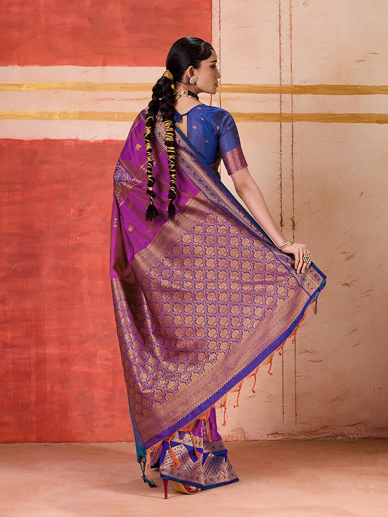 Silk Blend woven Work Magenta Saree - Monjolika Fashion