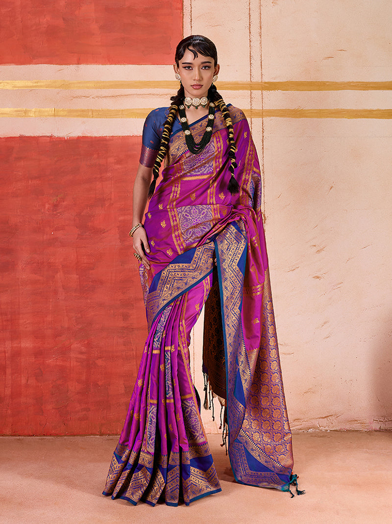 Silk Blend woven Work Magenta Saree - Monjolika Fashion