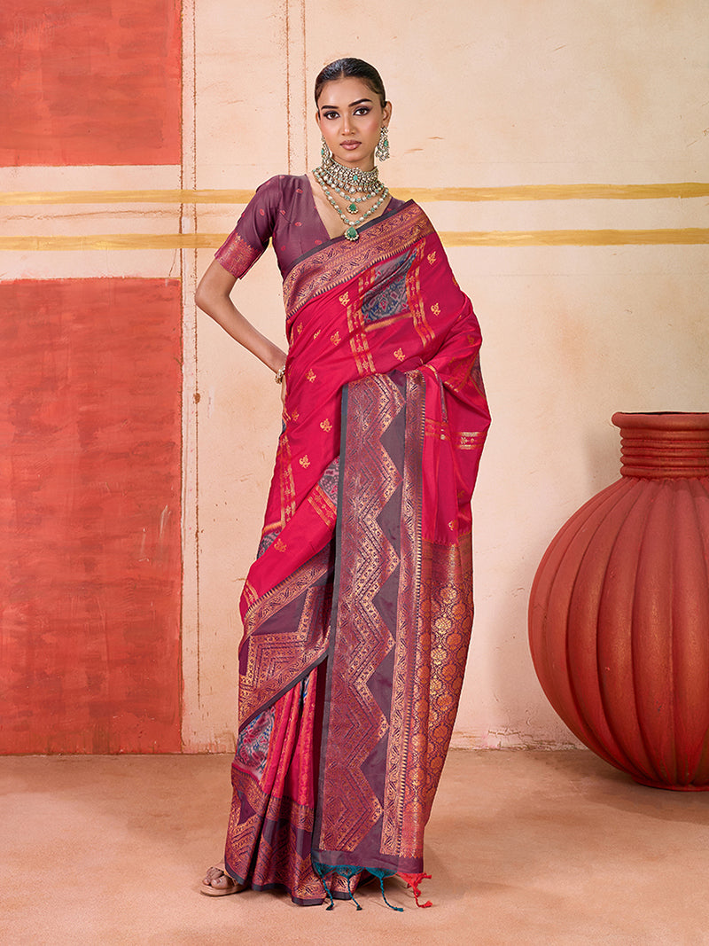 Silk Blend woven Work Rani Pink Saree - Monjolika Fashion