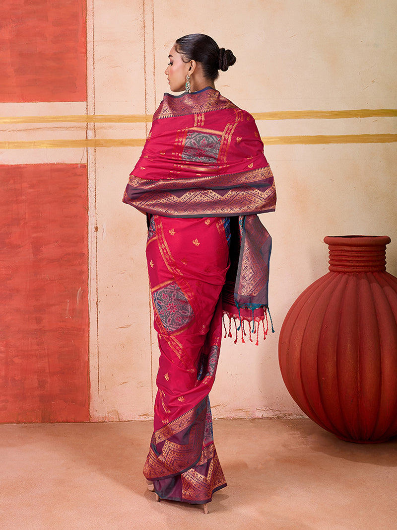 Silk Blend woven Work Rani Pink Saree - Monjolika Fashion
