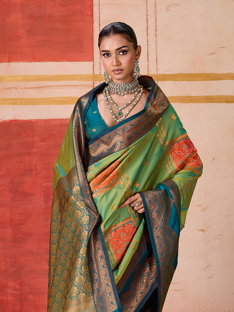 Silk Blend woven Work Green Saree - Monjolika Fashion