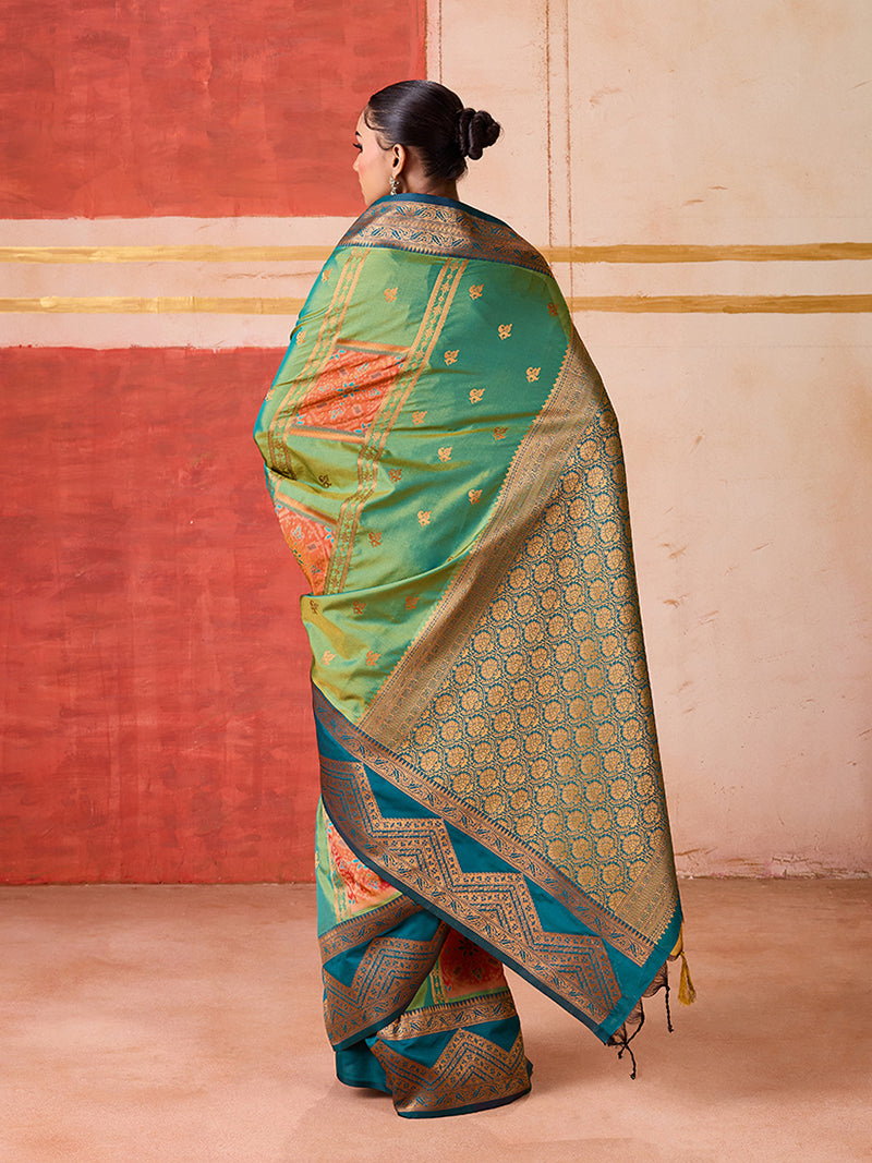 Silk Blend woven Work Green Saree - Monjolika Fashion