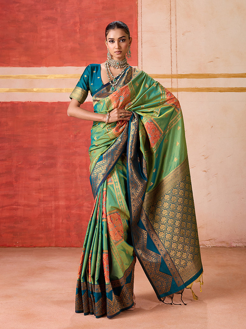 Silk Blend woven Work Green Saree - Monjolika Fashion