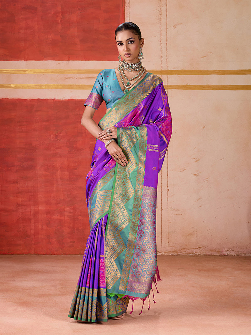 Silk Blend woven Work Purple Saree - Monjolika Fashion