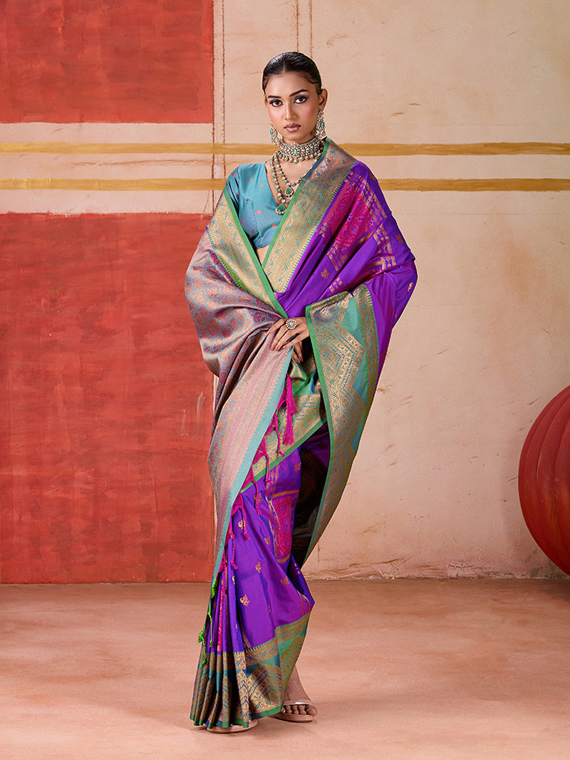 Silk Blend woven Work Purple Saree - Monjolika Fashion