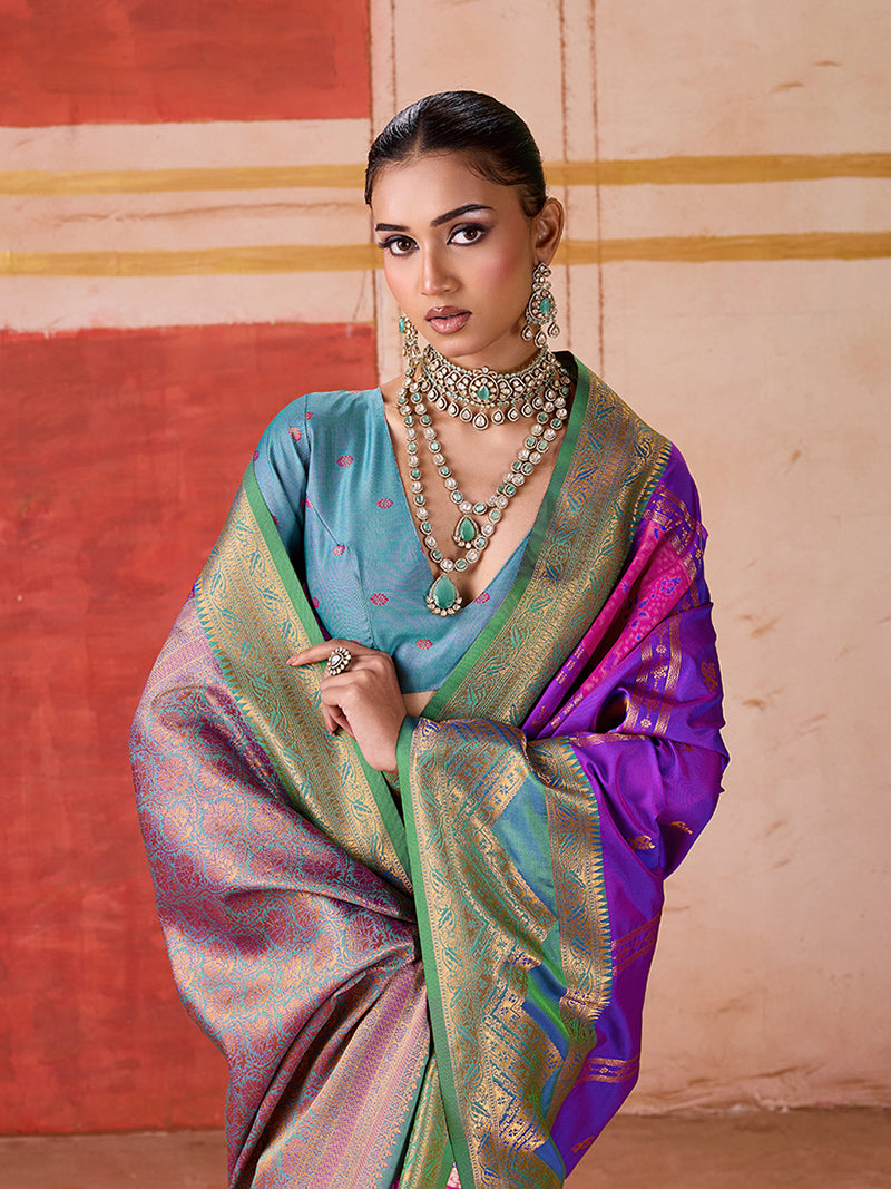 Silk Blend woven Work Purple Saree - Monjolika Fashion