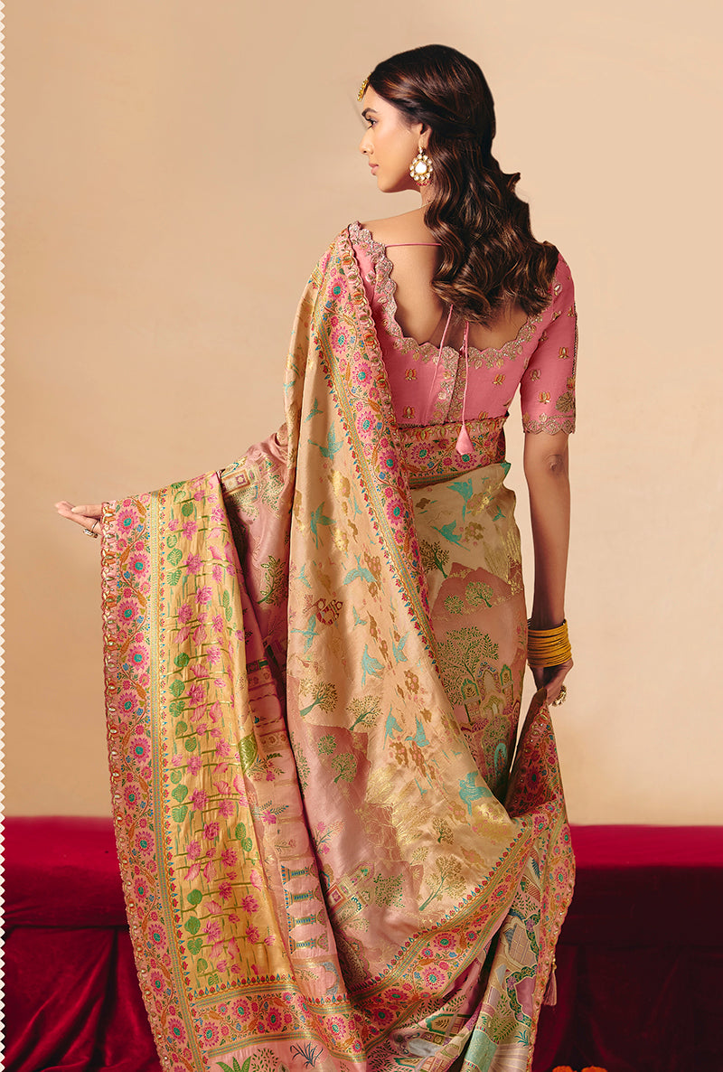Multicolor Embroidered Silk Blend Wedding Saree - Monjolika Fashion