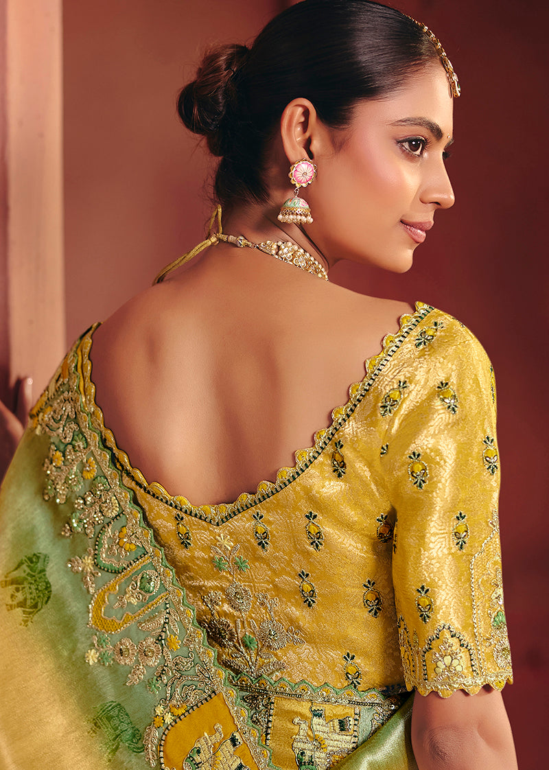 Mustard Silk Blend Embroidered Saree - Monjolika Fashion