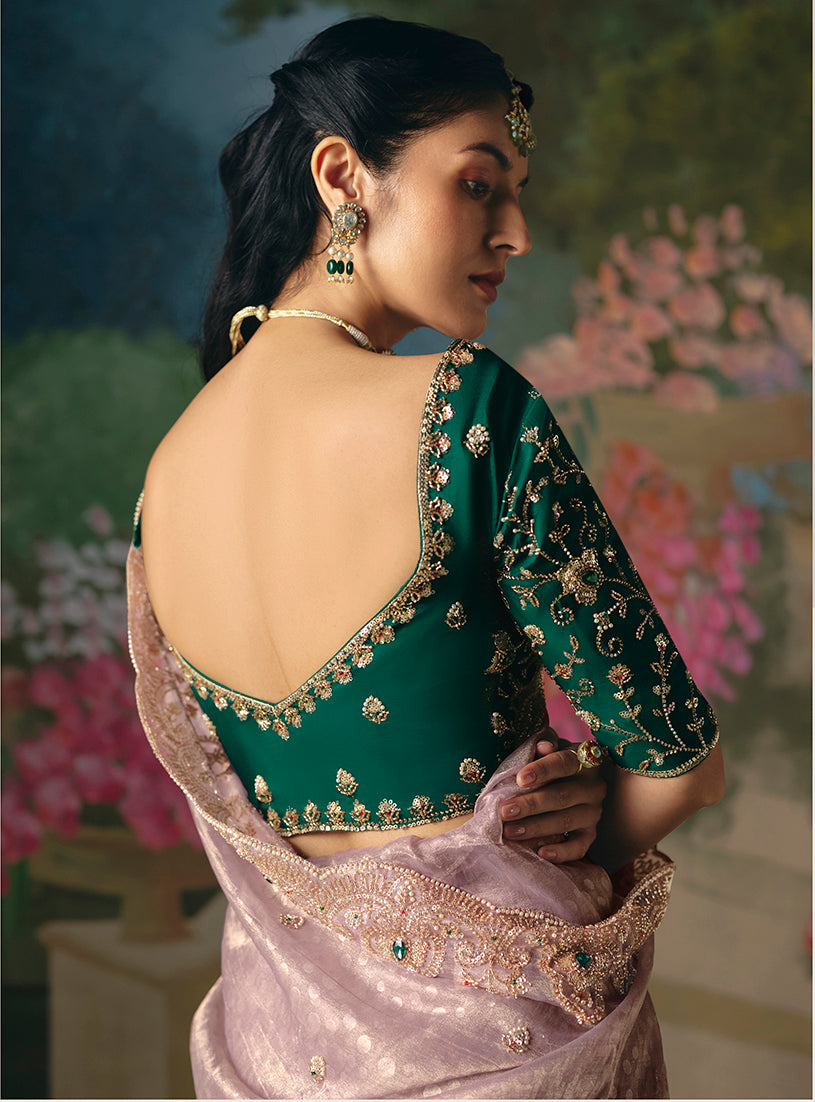 Fancy Fabric Embroidered Saree in Dusty Pink - Monjolika Fashion