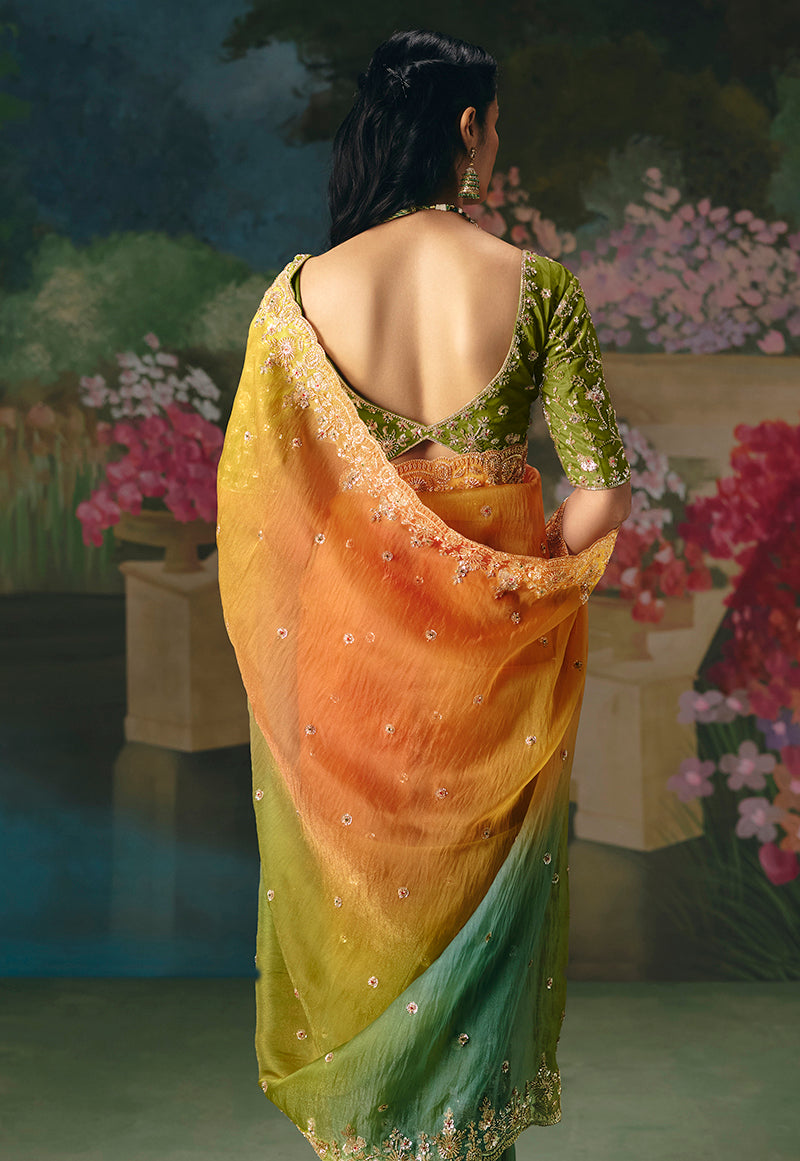 Fancy Fabric Embroidered Saree in Multicolor - Monjolika Fashion