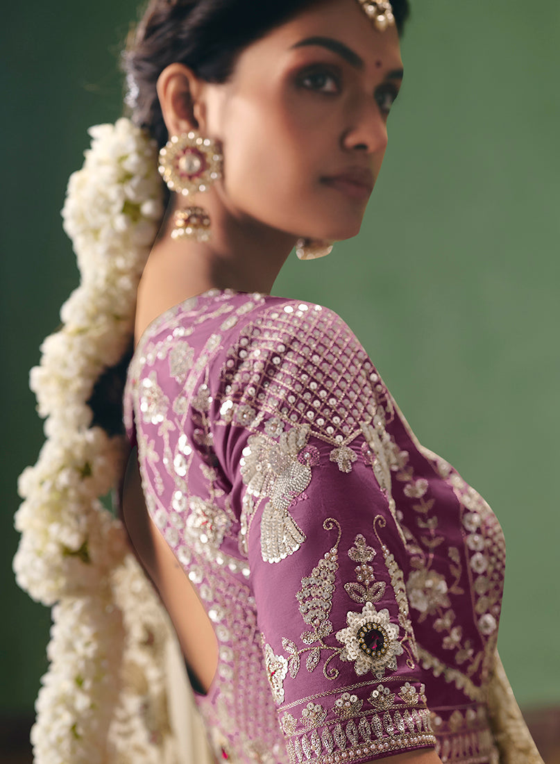 Cream Fancy Fabric Embroidered Saree - Monjolika Fashion
