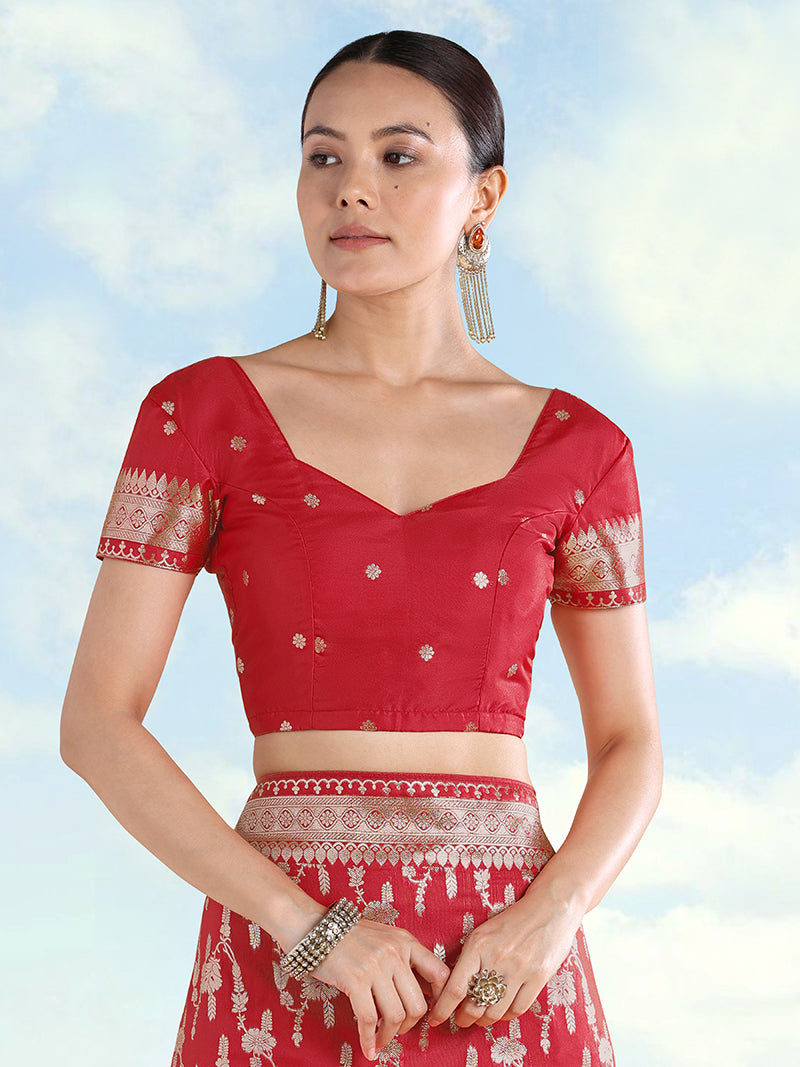 Red Banarasi Silk Zari Woven Saree - Monjolika Fashion