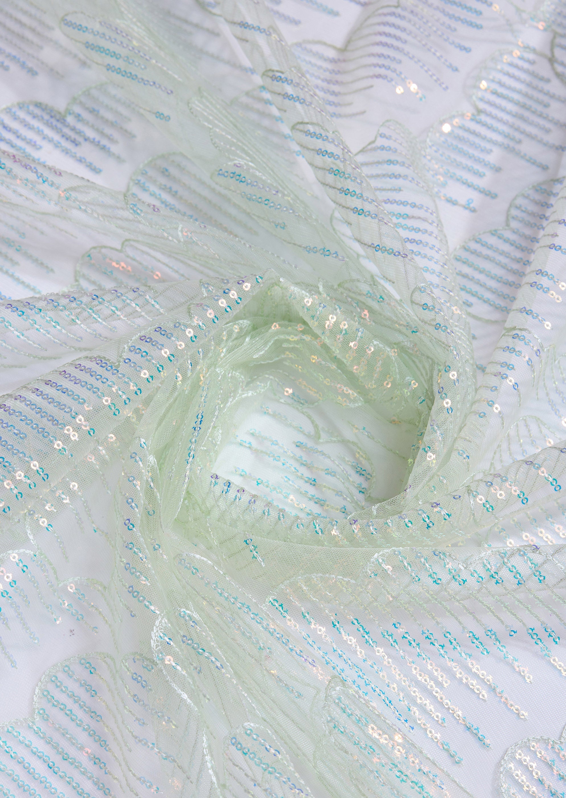 Light Green Soft Net  Sequins Partywear Saree