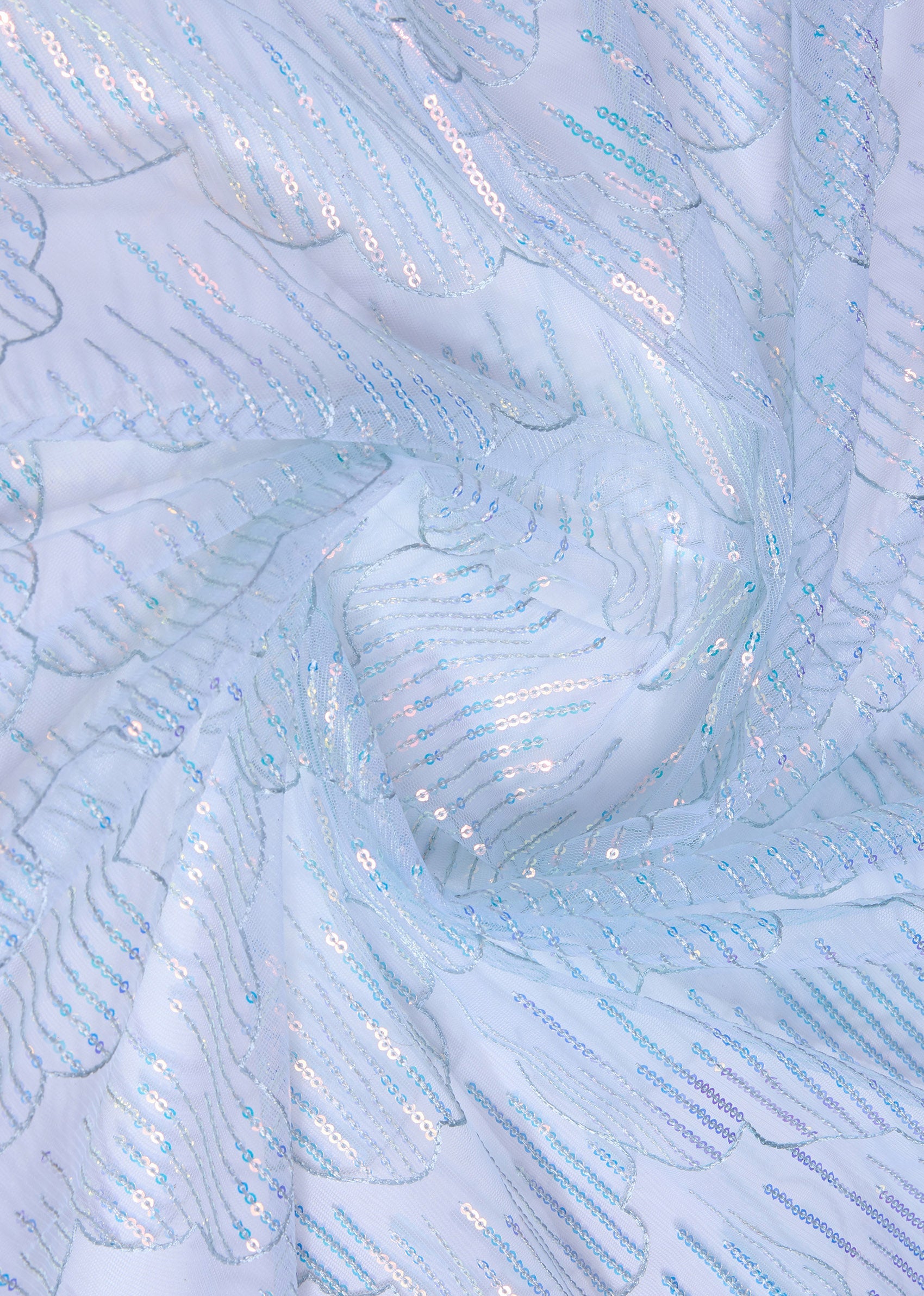 Light Sky Blue Soft Net Sequins Partywear Saree
