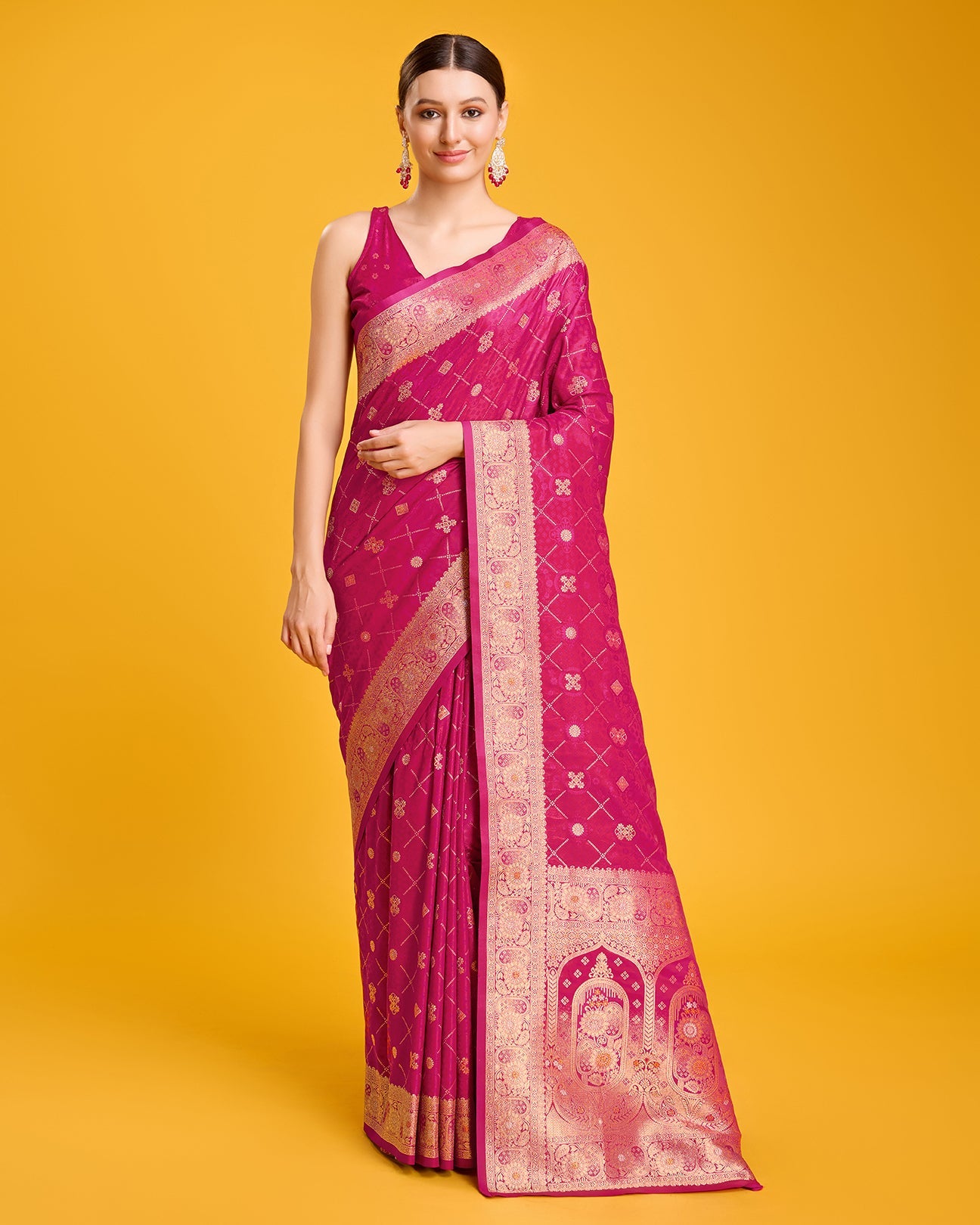 Magenta Banarasi Satin Silk Woven Stunning Saree - Monjolika Fashion