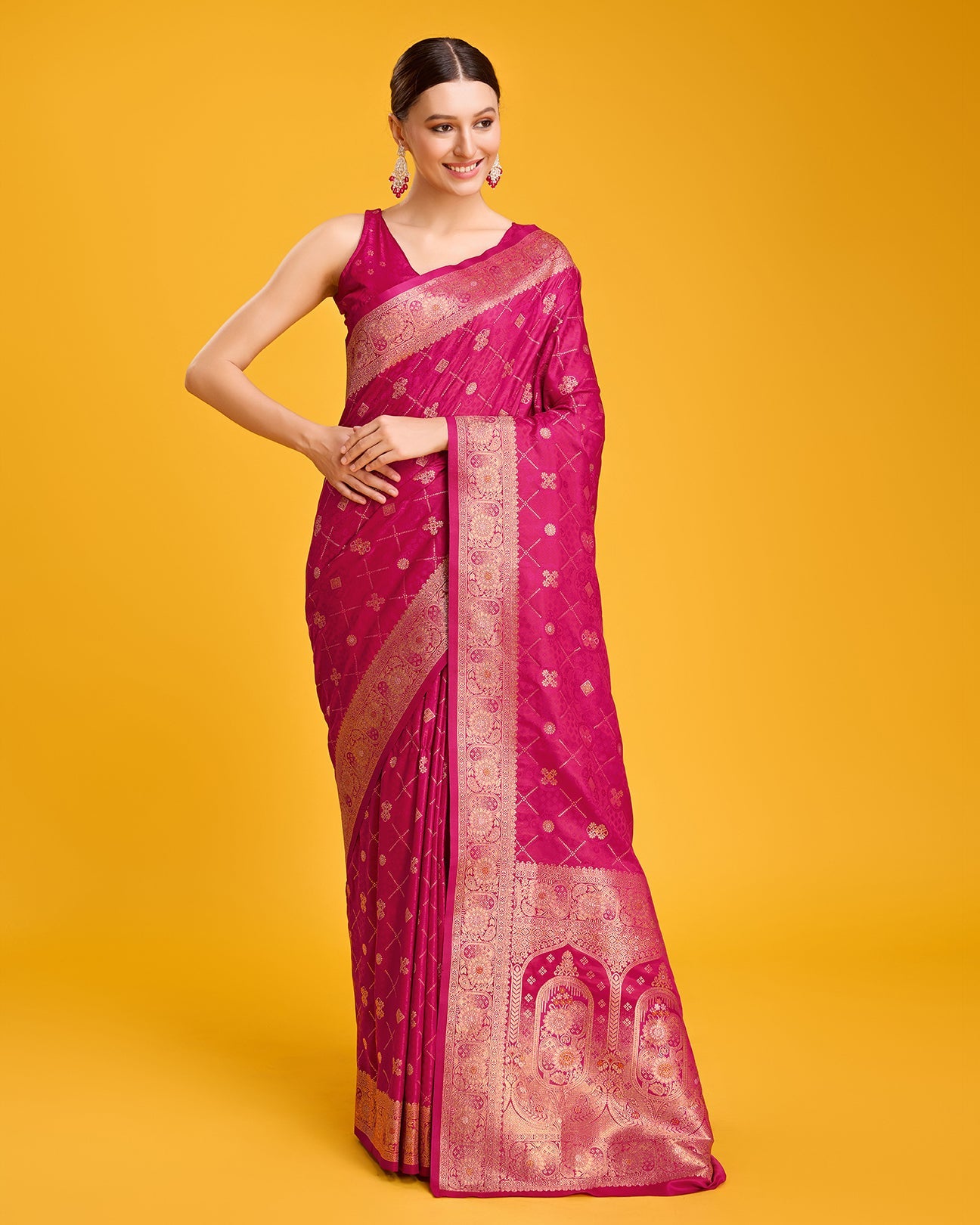 Magenta Banarasi Satin Silk Woven Stunning Saree - Monjolika Fashion
