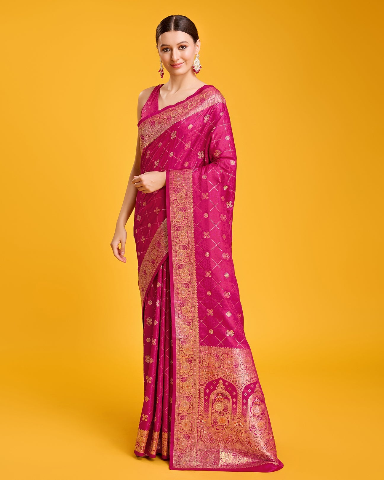 Magenta Banarasi Satin Silk Woven Stunning Saree - Monjolika Fashion