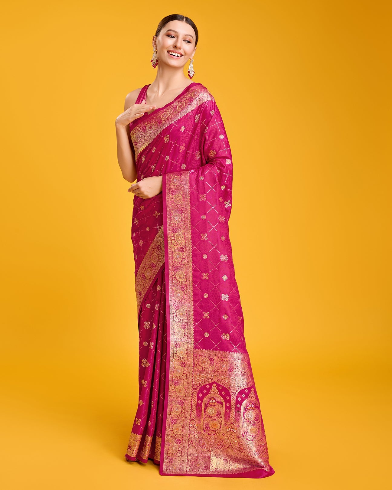 Magenta Banarasi Satin Silk Woven Stunning Saree - Monjolika Fashion