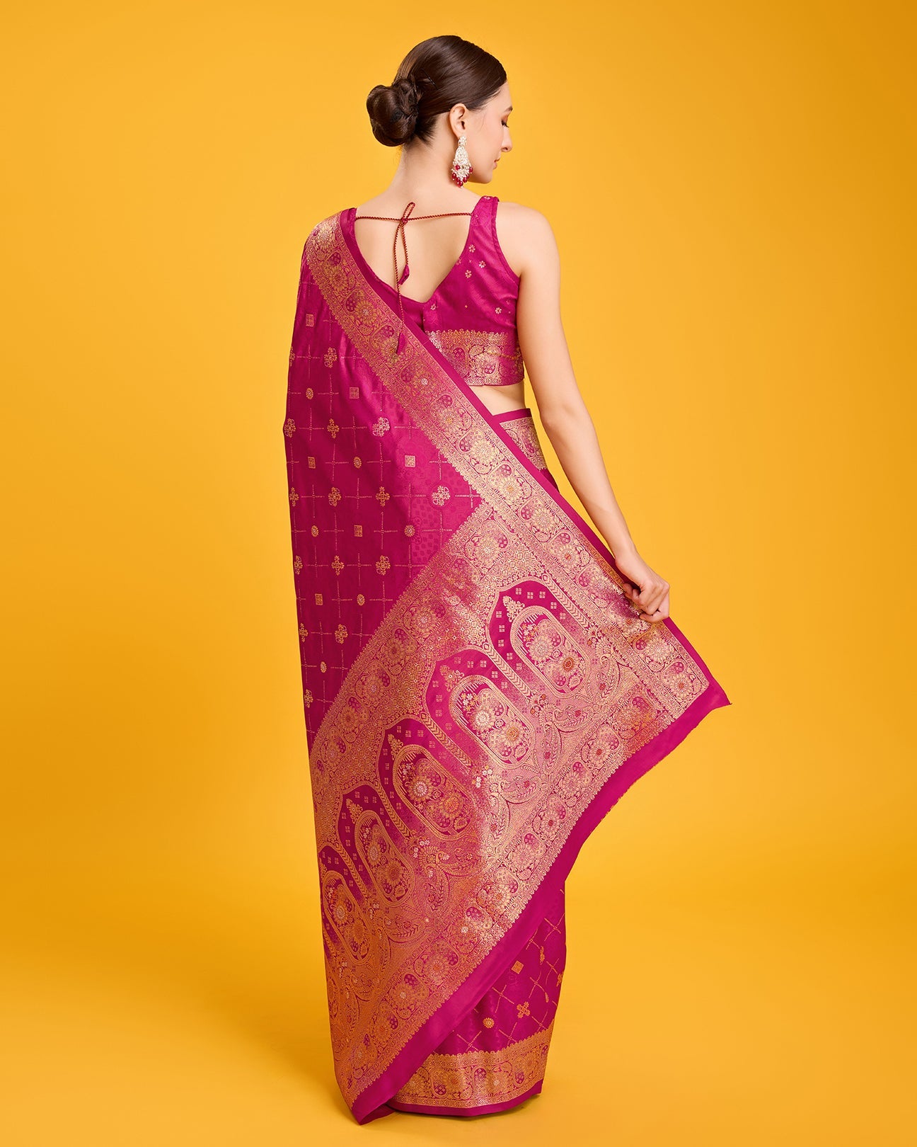 Magenta Banarasi Satin Silk Woven Stunning Saree - Monjolika Fashion
