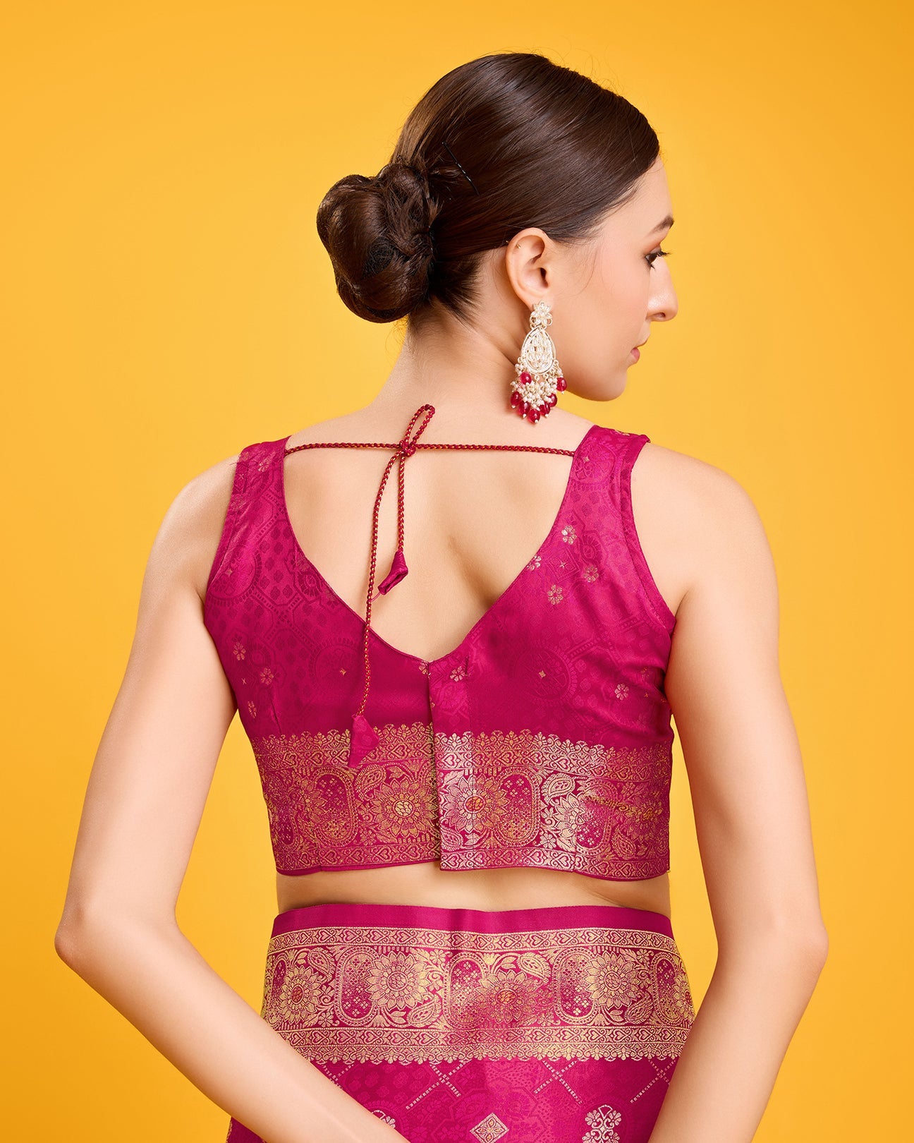 Magenta Banarasi Satin Silk Woven Stunning Saree - Monjolika Fashion